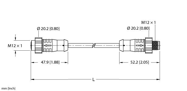 Turck Actuator and Sensor Cordset, Extension Cable (EKRT-ESRT-A5.500-WE8K-2)