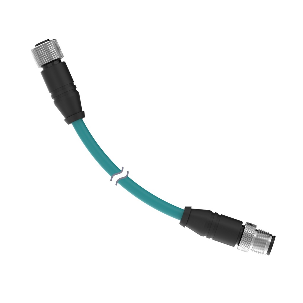 Banner Cordset: Double-Ended M12; 4-pin Straight Female D code; 8-pin Straight Male; 0.5 m 8x24 Shielded Teal PUR Jacket; Nickel-Plated Brass Coupling Nuts (STP-8M12-4M12D)