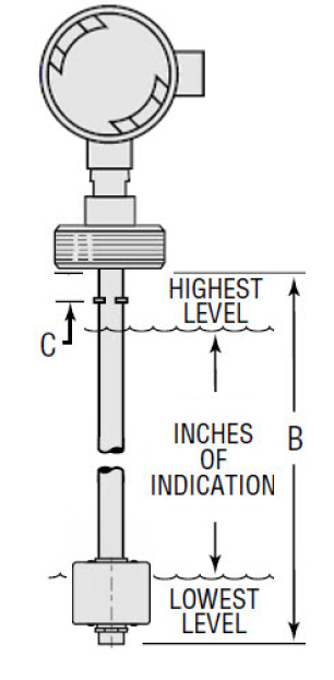 XT-800 Continuous Level Transmitter, 113.5-inch Length, 4-20 mA Output (XT800-3-SS-SS-.50-113.5-85125-J-H---collars)