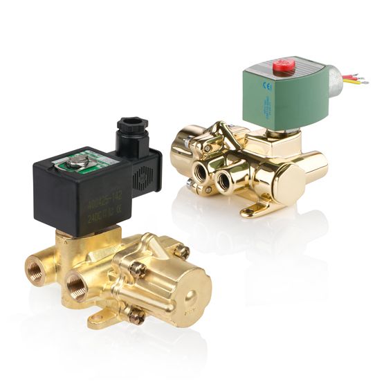 344 Series 4-Way Poppet Solenoid Valve (8344), 1/4" NPT, 24 VDC, Brass, 4 Way
