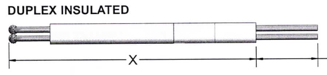 PYROMATION TYPE J DUPLEX TC 8GA ROUND INSULATORS, 28" LENGTH, STANDARD WELD, DUPLEX TERMINAL BLOCK