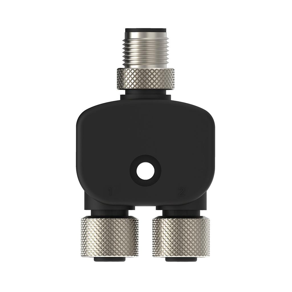 Banner Splitter M12M to M12F and M12F Connectors; 4-pin, Non-Shielded, IP67, AWG 22; Black PUR Cord, Straight Connectors; Splitter Length: 0 m (CSB-M1240M1240)