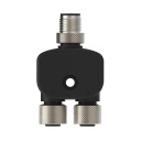 Banner Splitter M12M to M12F and M12F Connectors; 4-pin, Non-Shielded, IP67, AWG 22; Black PUR Cord, Straight Connectors; Splitter Length: 0 m (CSB-M1240M1240)
