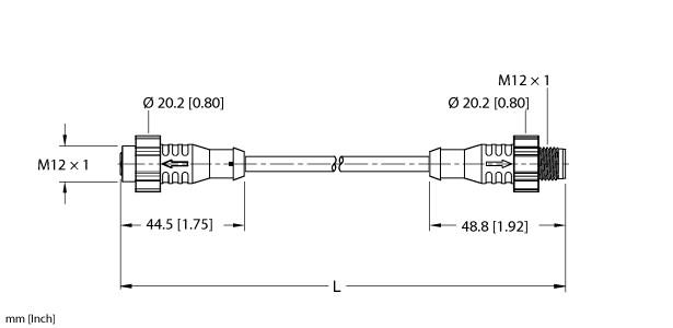 Turck Actuator and Sensor Cordset, Extension Cable (EKRT-ESRT-A5.500-GC2K-5)