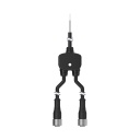 Banner Splitter Flying Leads to M12F and M12F Connectors; 4-pin, Non-Shielded, IP68, AWG 22; Black PVC cord, Straight Connectors; Trunk: 7.6 m; Branches: 0.3 m (CSB-UNT425M1241)