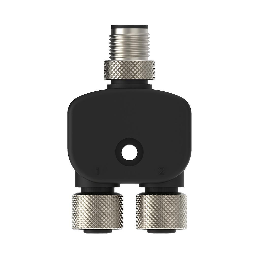 Banner M12 QD Splitter Connector; 8-pin Male Trunk Straight; 8-pin Female Straight Branches (2); Black PUR Splitter Junction Cable (CSB-M1280M1280)
