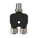 Banner M12 QD Splitter Connector; 8-pin Male Trunk Straight; 8-pin Female Straight Branches (2); Black PUR Splitter Junction Cable (CSB-M1280M1280)