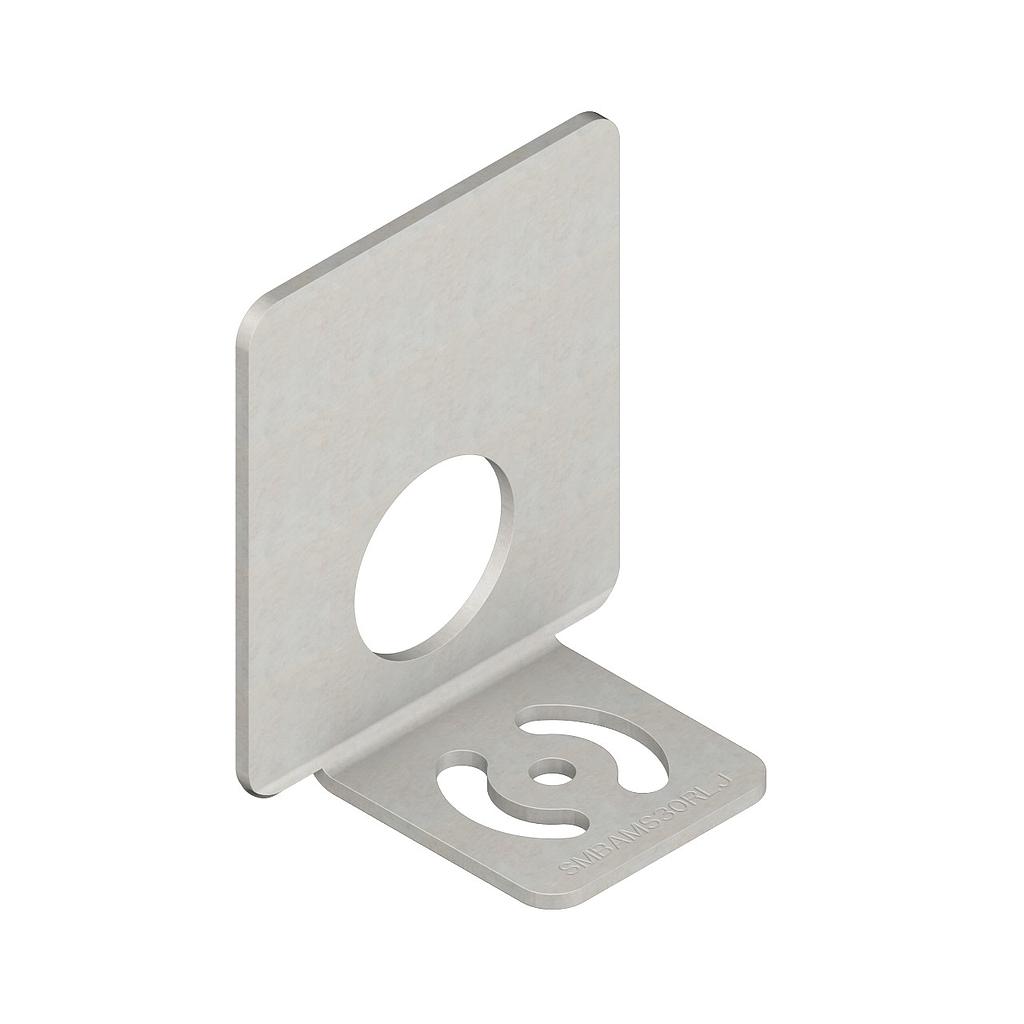 Banner Bracket: Right-Angle SMBAMS Series with 70 x 40 mm Space for label; 30 mm hole for Mounting Sensor; Articulation Slots for 90-plus Degree Rotation; 12-ga. (2.6 mm) Cold-rolled Steel (SMBAMS30RLJ)