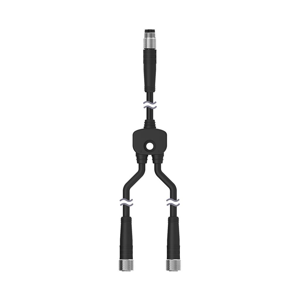 Banner Splitter M8M to M8F and M8F Connectors; 3-pin, Non-Shielded, IP68, AWG 24; Black PUR cord, Straight Connectors; Trunk: 0.2 m; Branches: 0.2 m (CSB-M831M831)