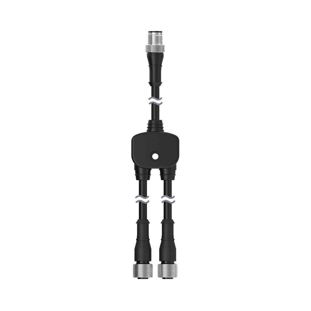 Banner M12 QD Splitter Cordset; 5-pin Male Straight Trunk; 1 m (3.3 ft); 8-pin Female Straight Branches (2); 0.5 m (1.64 ft); Black PUR Splitter Junction; Yellow PVC Cable Jacket (CSB-M1253.3M1281.6)
