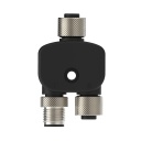 Banner M12 QD Splitter Connector; 5-pin Female Trunk Straight; 5-pin Female Straight Branch (1); 5-pin Male Straight Branch(1); Black PUR Splitter Junction Cable (CSB-M1250M1250)