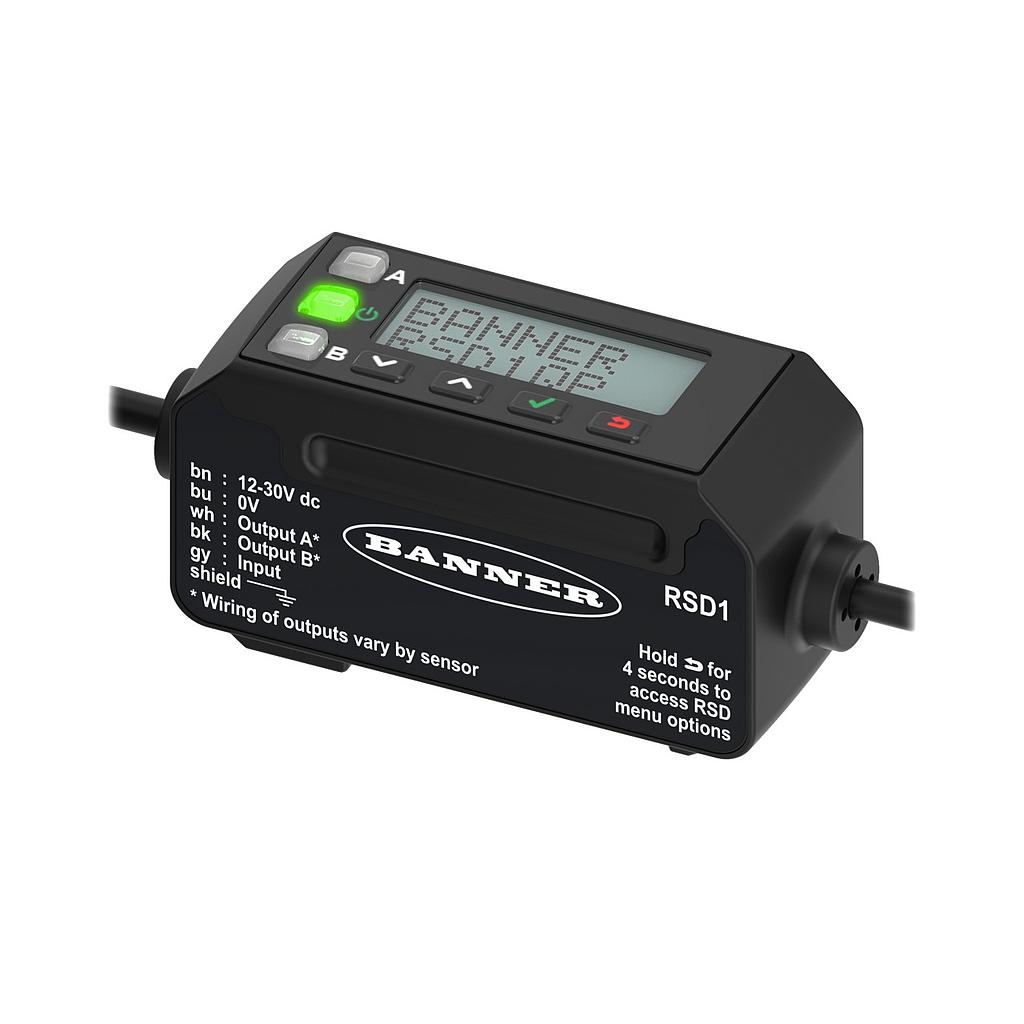 Banner RSD Series Remote Display; Single Sensor Support; Output: Depends on Sensor; 150 mm (6 in) 5-pin M12 PVC Pigtail (RSD1QP)