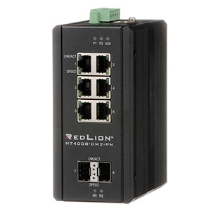 NT-4008 Series, 8-Port Gigabit Managed Industrial Ethernet Switch (6 10/100/1000BaseT RJ45 ports, 2 Dual Mode 100/1000Base SFP expansion slots), PNIO CC-B, MRM