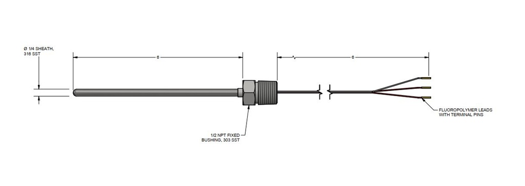 Pyromation 3 Wire RTD, 6 Inch