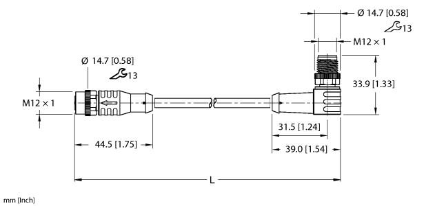 Turck Actuator and Sensor Cordset, Extension Cable (EKRB-ESWB-A4.400-GU2K-5)