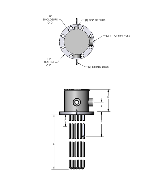 Flanged Circulation Heater, 6" 150LB, 35KW