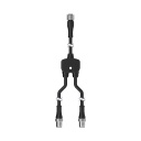 Banner Splitter M12F to M12M and M12M Connectors; 5-pin, Non-Shielded, IP68, AWG 22; Black PVC Cord, Straight Connectors; Trunk: 0.3 m; Branches: 0.3 m (CSB-M1251FM1251M)