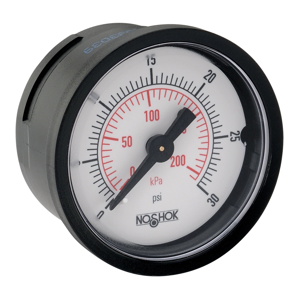 100 Series Pressure Gauge, 0 psi to 15 psi, Black Steel Case, Black Cover Ring, Glass Lens