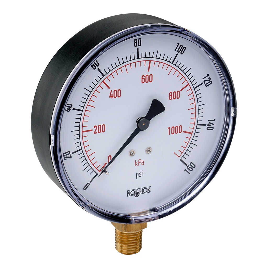 100 Series Pressure Gauge, 0 psi to 160 psi, Black Rear Flange