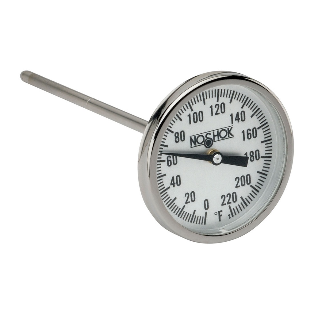 100 Series Industrial Type Bimetal Thermometer, 0 to 200 °F, 1/4&quot; NPT, 2.5&quot; Stem, 0.250&quot; Stem Diam