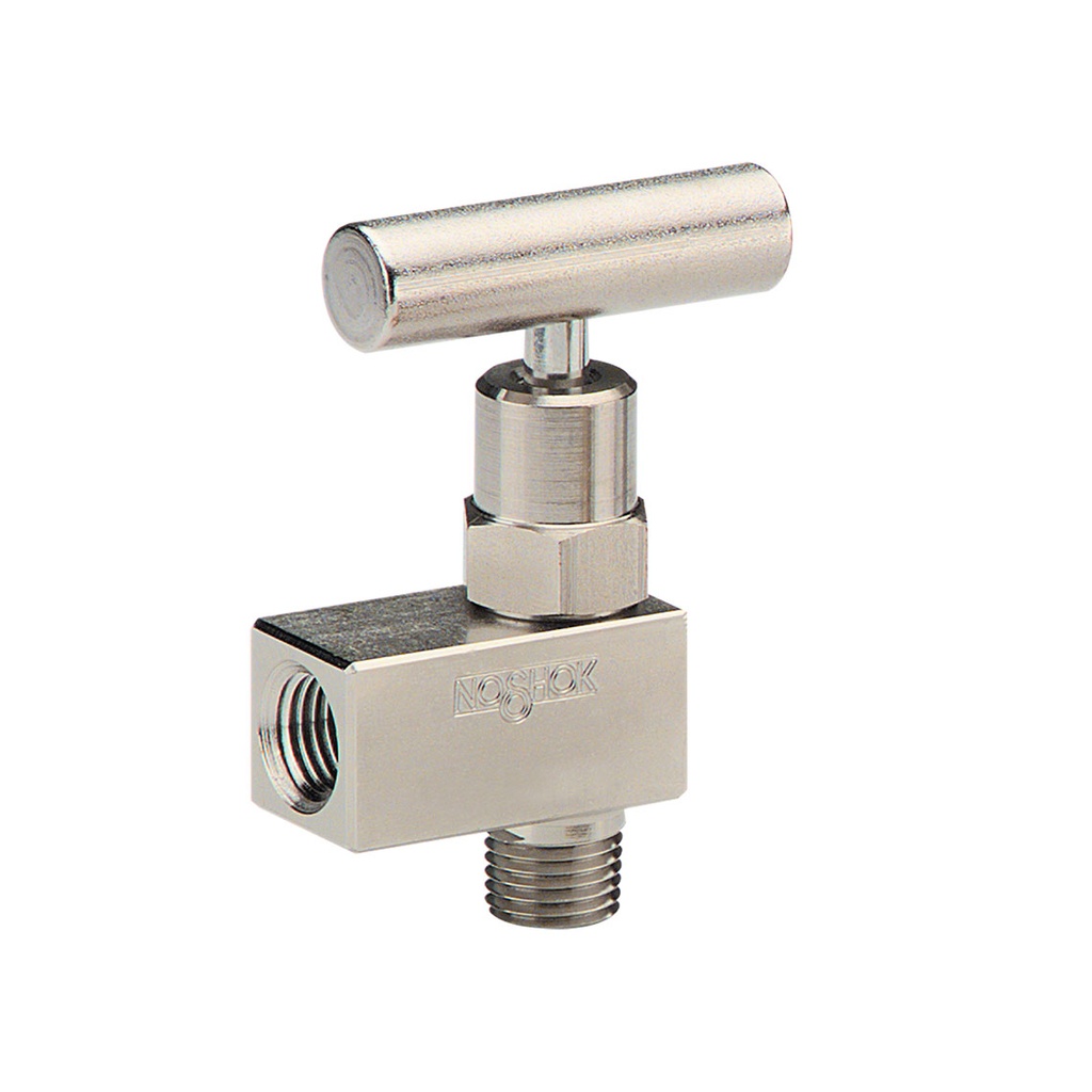 100 Series Mini, Hard Seat Needle Valve, 1/4" NPT, Male x Female, Angle, Steel, 0.172" Orifice w/Panel Mount and 2-1/2" T Handle