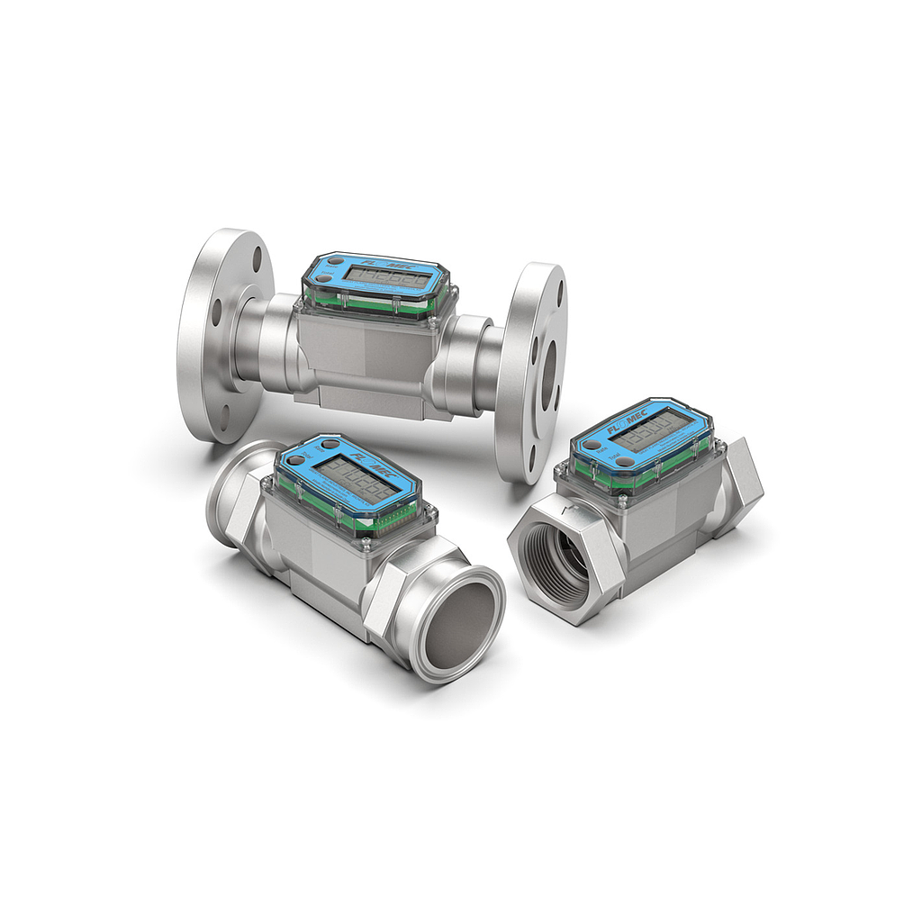 Flomec G2 Series, Turbine Flow Meter, 1-1/2" NPTF, Pulse Out, 4-20mA, Stainless Steel Body for Petro Chem, Water, and Solvents