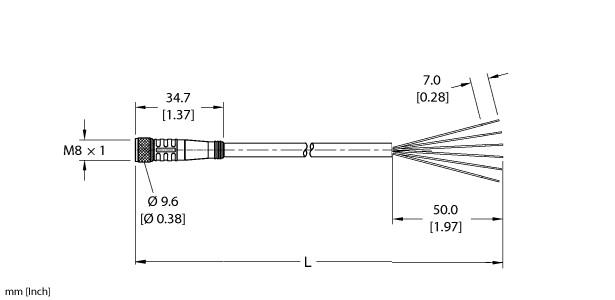 Turck Actuator and Sensor Cordset, Connection Cable (PKG 6M-4/S90)