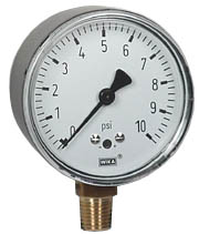 Wika 611.10 Series Dry Capsule Pressure Gauge, 2.5" Dial, 0 to 10 PSI, 1/4" NPT Brass Lower Mount