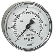 Wika 611.10 Series Dry Capsule Pressure Gauge, 1.5" Dial, 0 to 60 in (mm.WC), 1/4 NPT Brass Center Back Mount