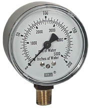 Wika 611.10 Series Dry Black Painted Steel Case Pressure Gauge, 2.5" Dial, 0 to 200 Inches/mm Water Column Scale, 1/4" NPT Brass Lower Mount