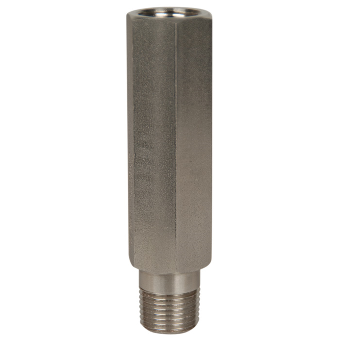 Wika 910.24 Series 
Mini-Siphon, Stainless Steel, 1/2" NPTM to 1/2" NPTF, 6092 psi, 0.1575" Orifice