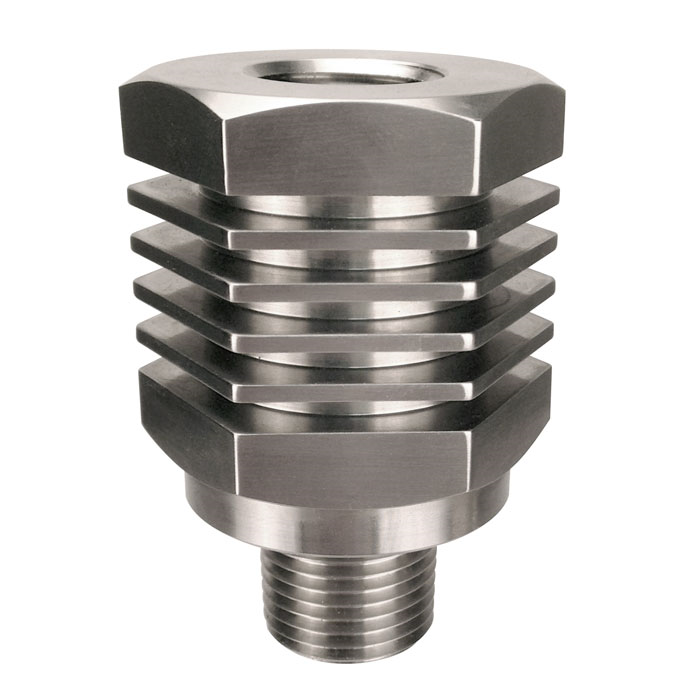 Wika 910.32.100 Series Mini Cooling Adaptor, 316L SS, 1/2" NPTF to 1/2" NPTM, 6000 psi