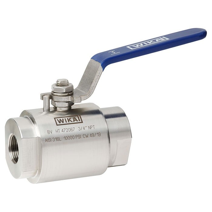 Wika BV Series Ball Valve, 316/316L SS, 1/2" NPTF to 1/2" NPTF, 10000 psi, 0.39 in. (10 mm) Bore