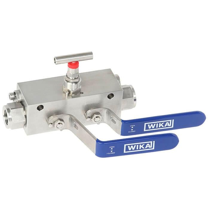 Wika IBM3 Series Mono-Block, Double Block & Bleed Valve Manifold, 316/316L SS, 1/2" NPTM to 1/2" NPTF, 6000 psi, 0.394 in. (10 mm) Bore