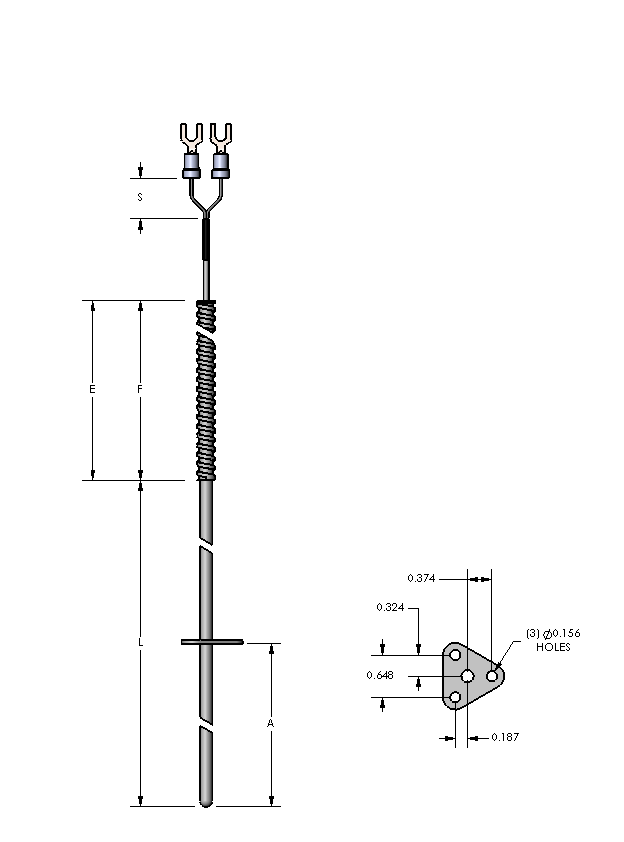 Watlow Rtd Rw Style, 1/4" 316SS Tube, Single Element, 72" Fiberglass Extension Wire