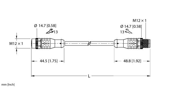 Turck Actuator and Sensor Cordset, Extension Cable (EKRB-ESRB-A5.500-GC2K-1)