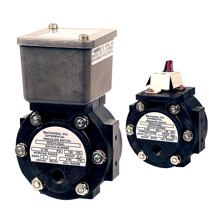 Barksdale EPD1H Differential Switch, Single Setpoint w/ J-Box, 4 Amps @ 125/250 VAC, 3 to 40 PSI Adjustable Range