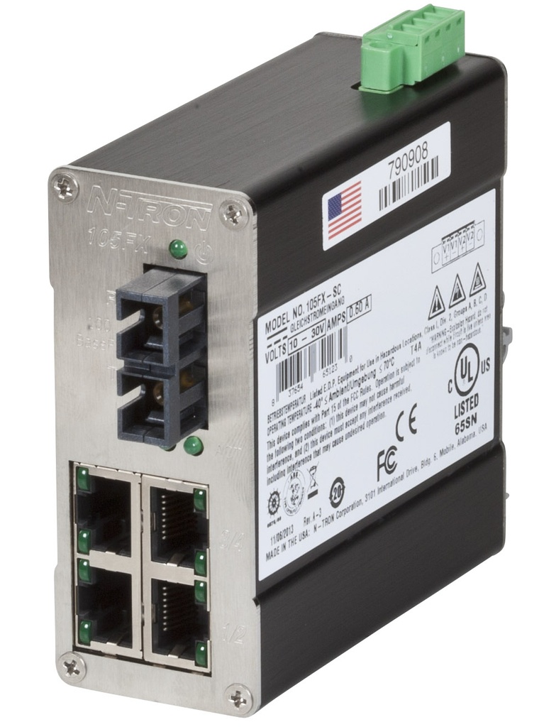 100 Series, 5-Port, N-Tron 105FX MDR Unmanaged Industrial Ethernet Switch, SC 15km