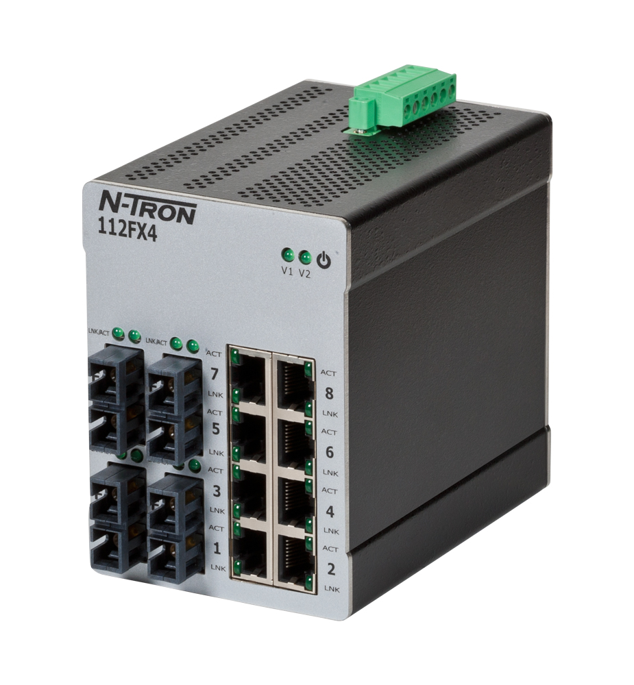 100 Series, 12-Port, N-Tron 112FX4 Unmanaged Industrial Ethernet Switch, SC 15km