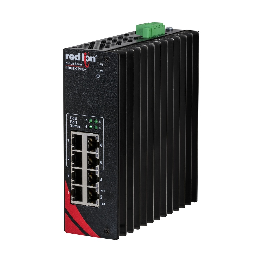 1000 Series, 8-Port, N-Tron Unmanaged Gigabit 1008TX-POE+ Ethernet Switch