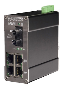 100 Series, 5-Port, N-Tron 105FXMDR Unmanaged Industrial Ethernet Switch, ST 40km
