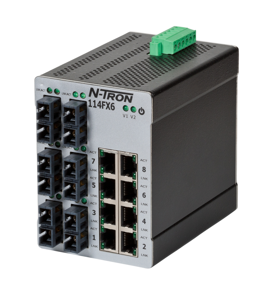 100 Series, 14-Port, N-Tron 114FXE6-SC-40 Ethernet Switch