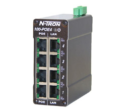 100 PoE Series, 8-Port, N-Tron 100-POE4 Industrial Midspan Power Injector