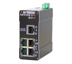 100 PoE Series, 5-Port, N-Tron 105TX Unmanaged Industrial MDR POE Switch