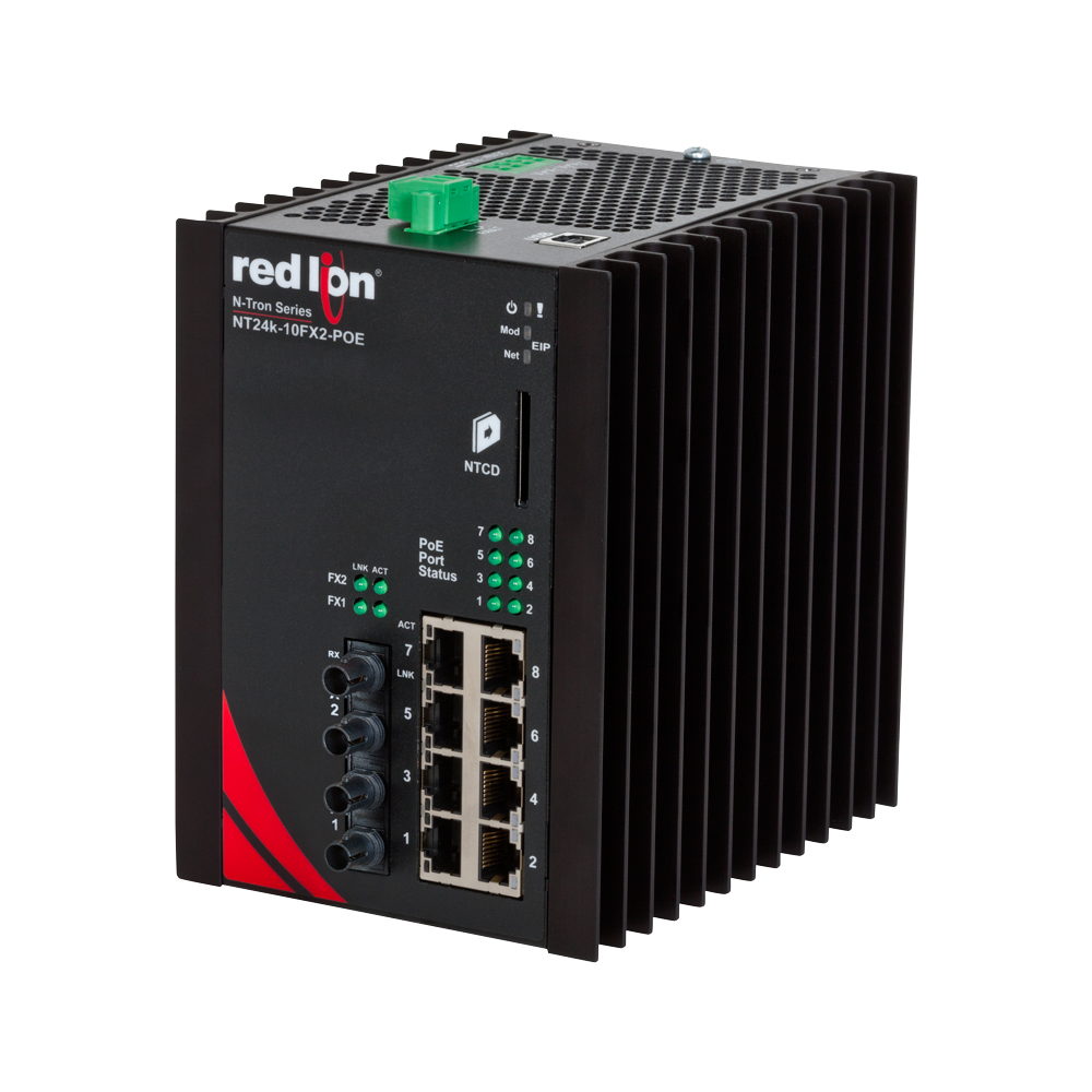 NT24k PoE Series, 10-Port, N-Tron NT24k��-10FXE2-POE Managed PoE+ Gigabit Ethernet Switch, ST 80km PTP Enabled