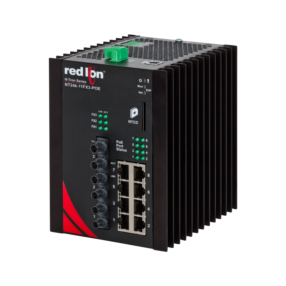 NT24k PoE Series, 11-Port, N-Tron NT24k��-11FXE3-POE Managed PoE+ Gigabit Ethernet Switch, ST 15km PTP Enabled
