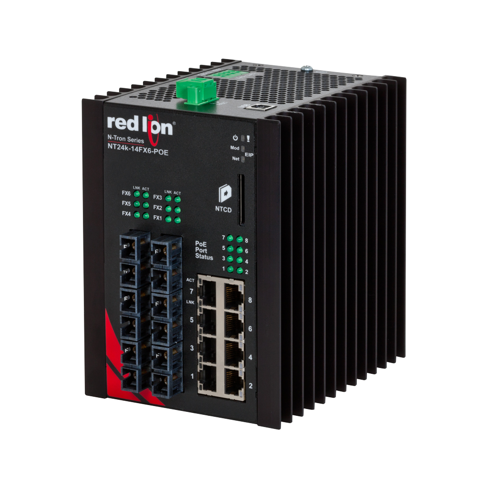 NT24k PoE Series, 14-Port, N-Tron NT24k��-14FX6-POE Managed PoE+ Gigabit Ethernet Switch, SC 2km PTP Enabled