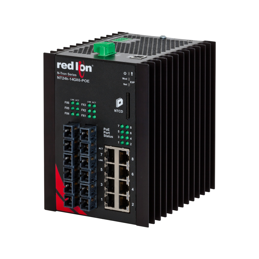 NT24k PoE Series, 14-Port, N-Tron NT24k��-14GXE6-POE Managed PoE+ Gigabit Ethernet Switch, SC 10km PTP Enabled