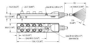Turck Junction Box - Actuator/Sensor, 8-port, M8, 3 pole I/O port with cable homerun (TB-8M8M-3P2-10)