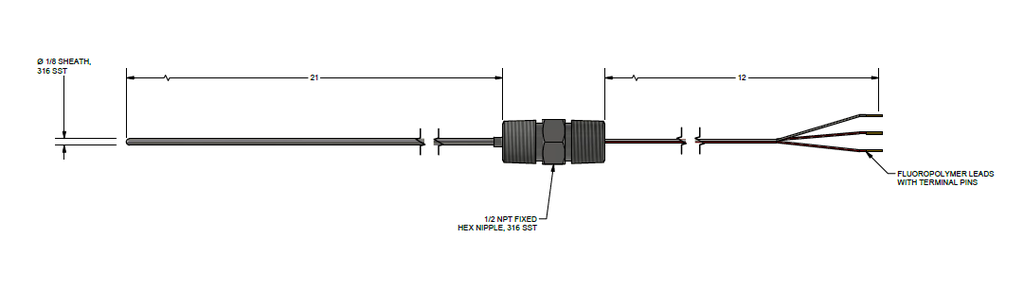Pyromation Fixed-Sheath RTD, Single 3-Wire, 1/4" OD x 11" SS Sheath, Aluminum Head, Epoxy Coating